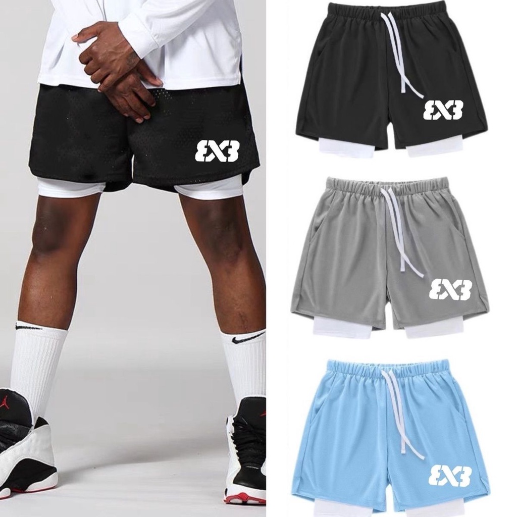 Quần Short Thể Thao Bóng Rổ Giả Hai Lớp Chống Chói 3x3 Phong Cách Mỹ