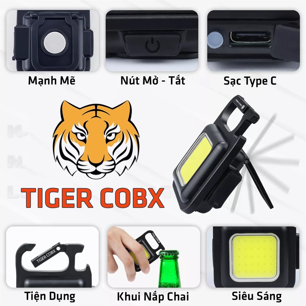 Đèn Pin Mini Led TIGER COBX Đa Năng Siêu Sáng Tiện Lợi, Có Móc Khóa Có Thể Sạc Lại