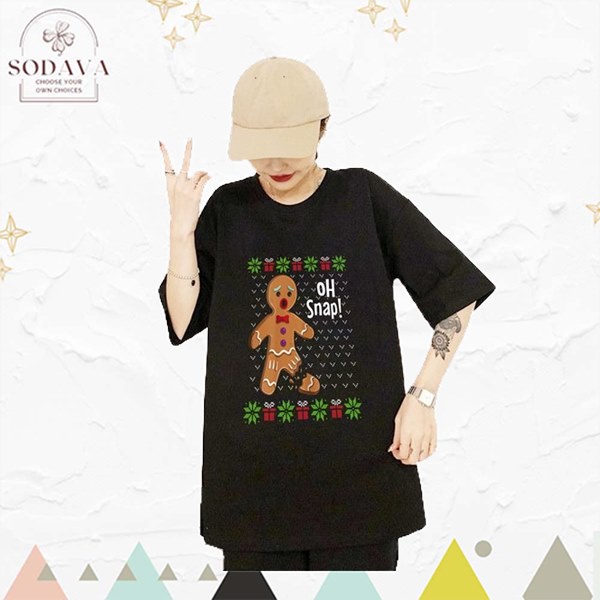 Áo Phông Form Rộng Giáng Sinh Người Đàn Ông Bánh Gừng Vui Nhộn Dễ Thương Xmas SODAVA Giá Xưởng XMA202111098