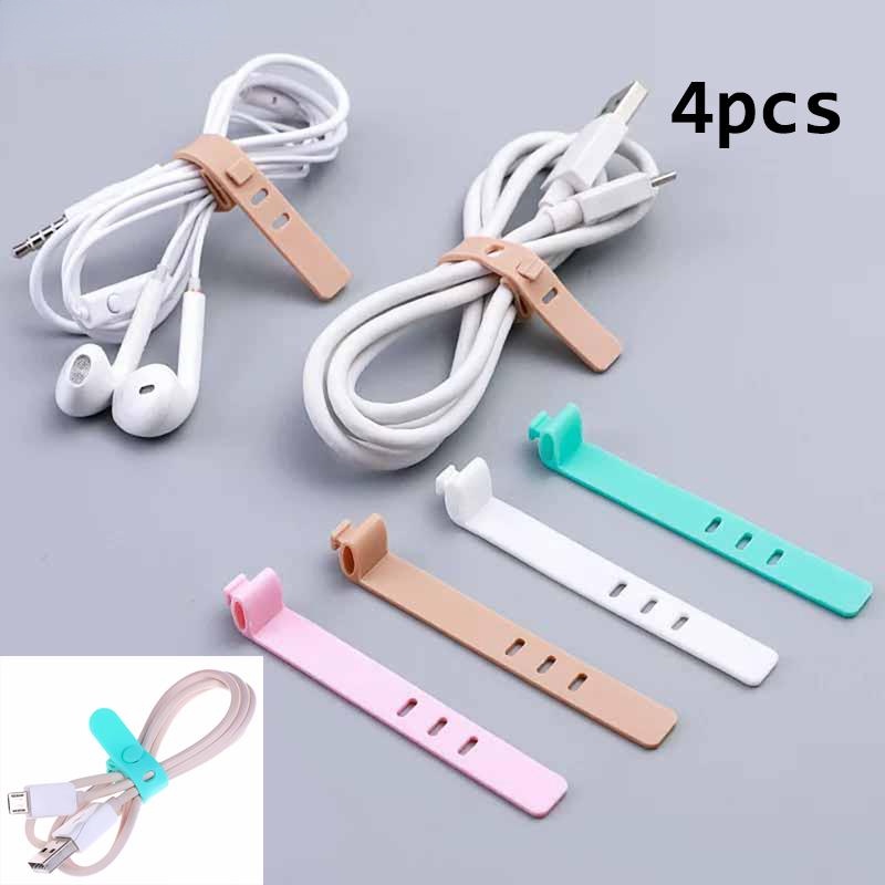 Bộ 4 Phụ Kiện Bảo Vệ Dây Cáp USB / Điện Thoại Bằng Silicon 7.5cm Tiện Dụng Mang Theo Du Lịch