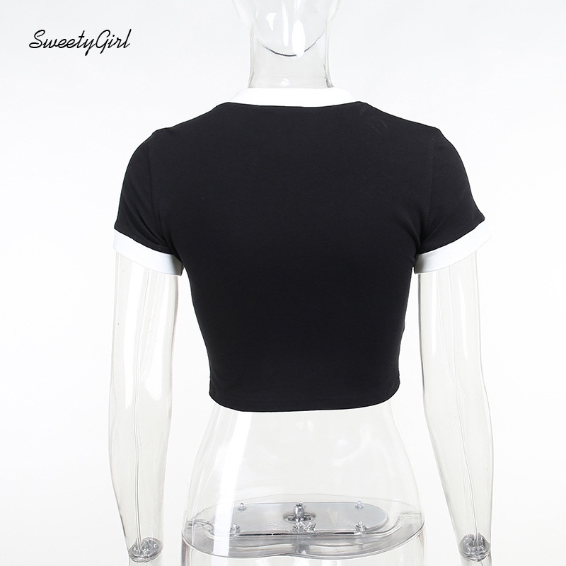 Áo Thun Croptop Cổ Tròn In Họa Tiết Màu Tương Phản Thời Trang Cho Nữ 2022