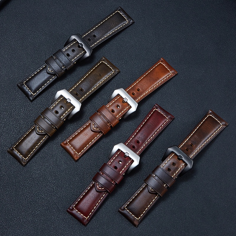Dây Đeo Đồng Hồ Bằng Da Bò 20mm 22mm 24mm Màu Nâu Đậm Cho Nam