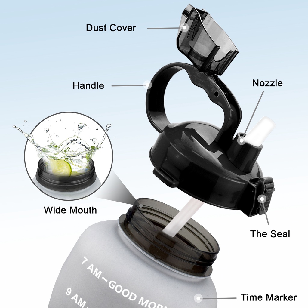 Bình nước thể thao QuiFit có ống hút đánh dấu thời gian không chứa BPA 3.8l