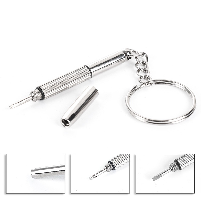 Bộ Tua Vít Sửa Chữa Kính Mát/Mắt Kính/Đồng Hồ Mini 3 Trong 1 Bằng Hợp Kim Nhôm Kèm Móc Khóa Tiện Dụng