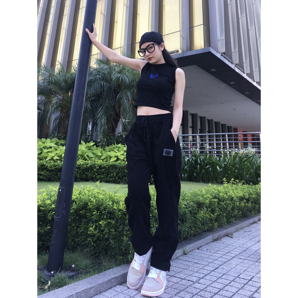 Quần Thun Nhung Tăm Culottes Pants Ống Rộng Lưng Thun SGES Unisex Nam Nữ