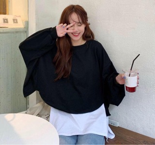 Áo Sweater Oversize tay dài phối trắng