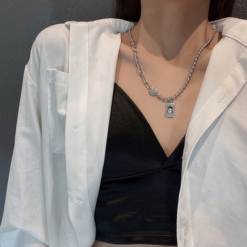 Dây chuyền thép titan phối mặt hình thỏ xinh xắn độc đáo thời trang 22838