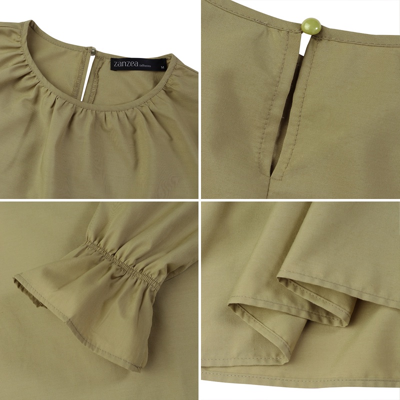 Đầm maxi ZANZEA màu trơn tay loe cổ tay co giãn thiết kế xếp tầng thời trang thường ngày cho nữ