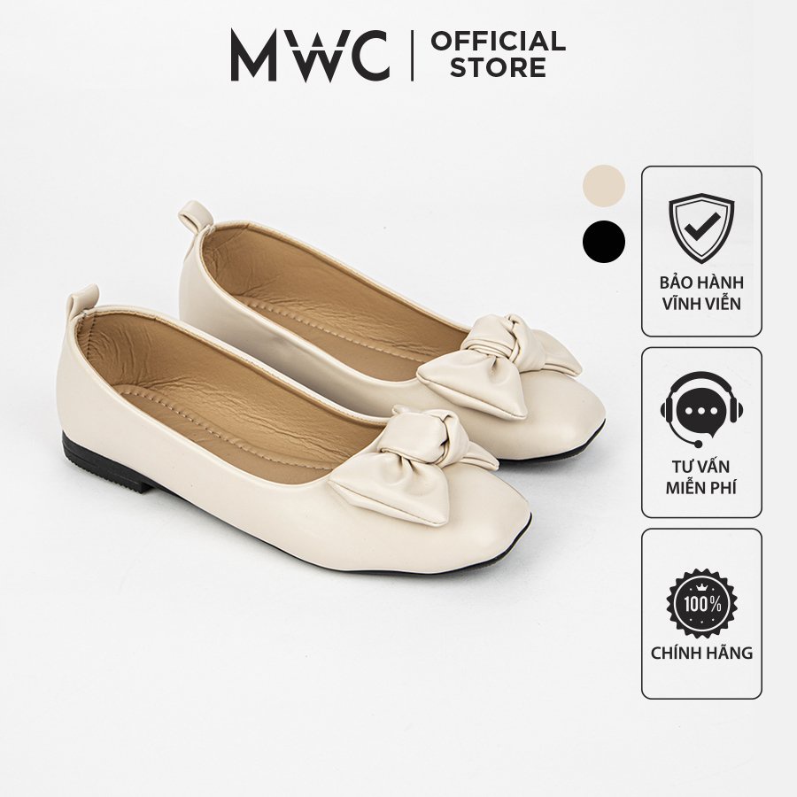 Giày MWC 2262 - Giày Búp Bê Đế Bệt, Búp Bê Mũi Vuông Đính Nơ Trẻ Trung