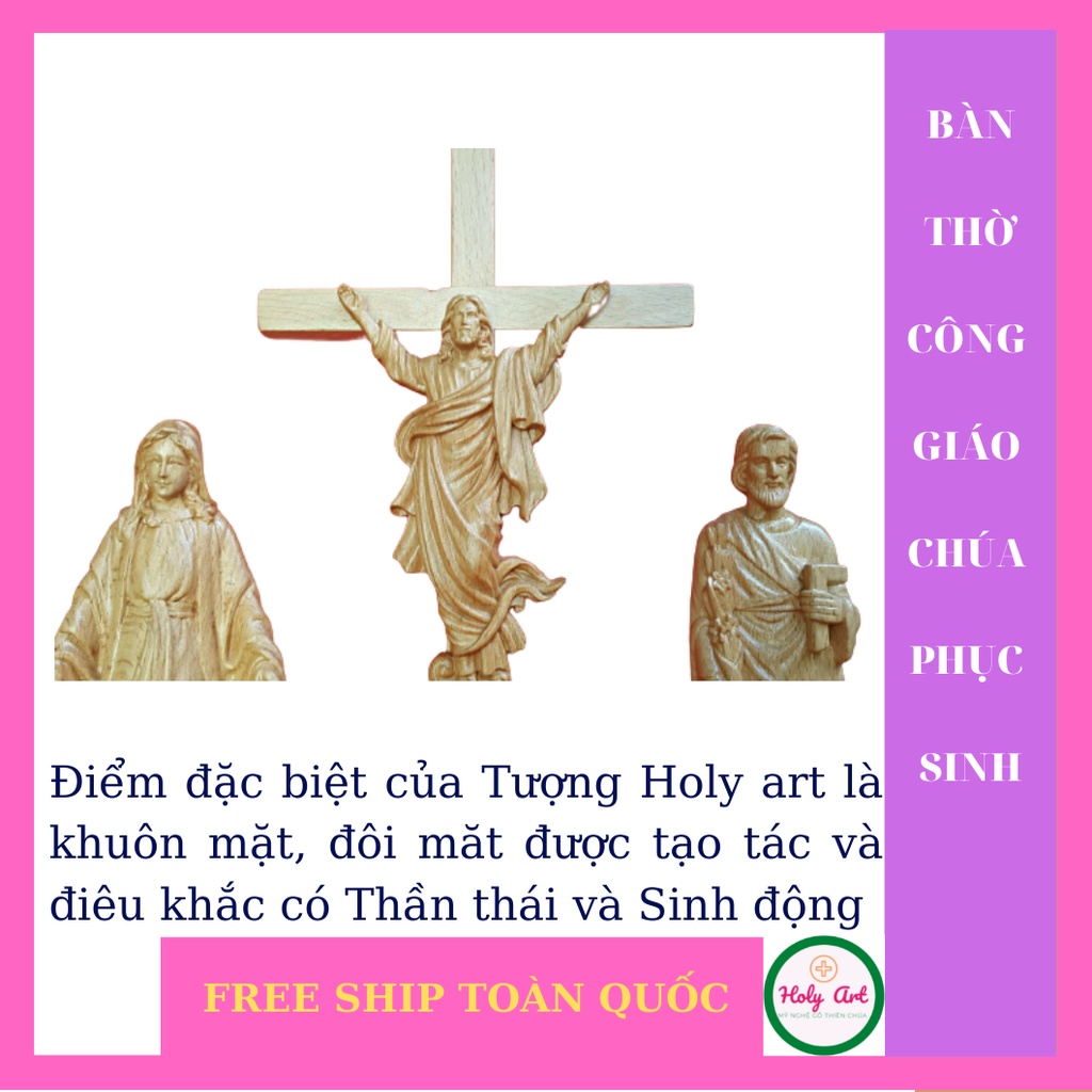 Bàn thờ Chúa phục sinh bằng Gỗnhập Châu Âu Tượng cao 20x7cm, Thánh giá cao 37cm, tượng thờ phụng