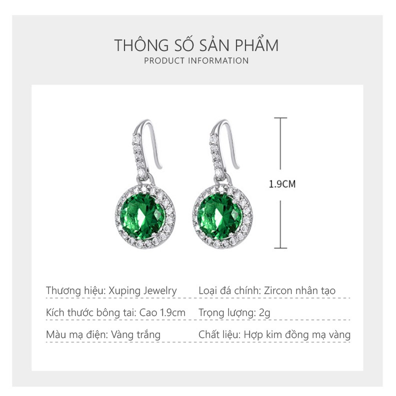 Bông Tai Nữ Mạ Vàng Trắng Đính Đá Xanh, Viền Đá Trắng Sang Trọng - XPBT57