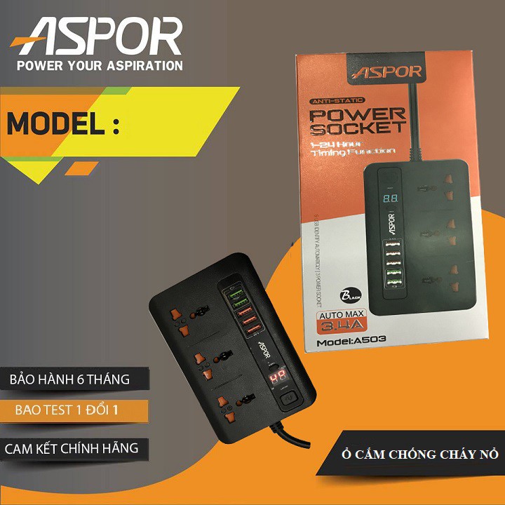 Ổ cắm điện thông minh ASPOR-A503 chính hãng-tặng kèm hộp bảo vệ
