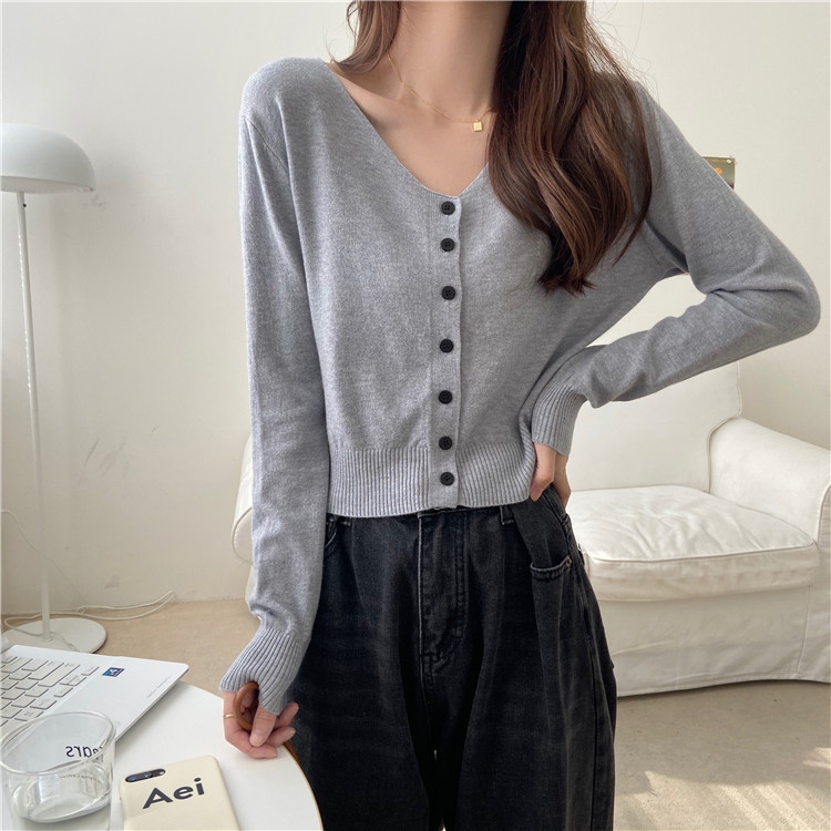 SUXI Áo Cardigan Dệt Kim Tay Dài Lưng Cao Màu Trơn Thời Trang Mùa Thu Cho Phái Nữ