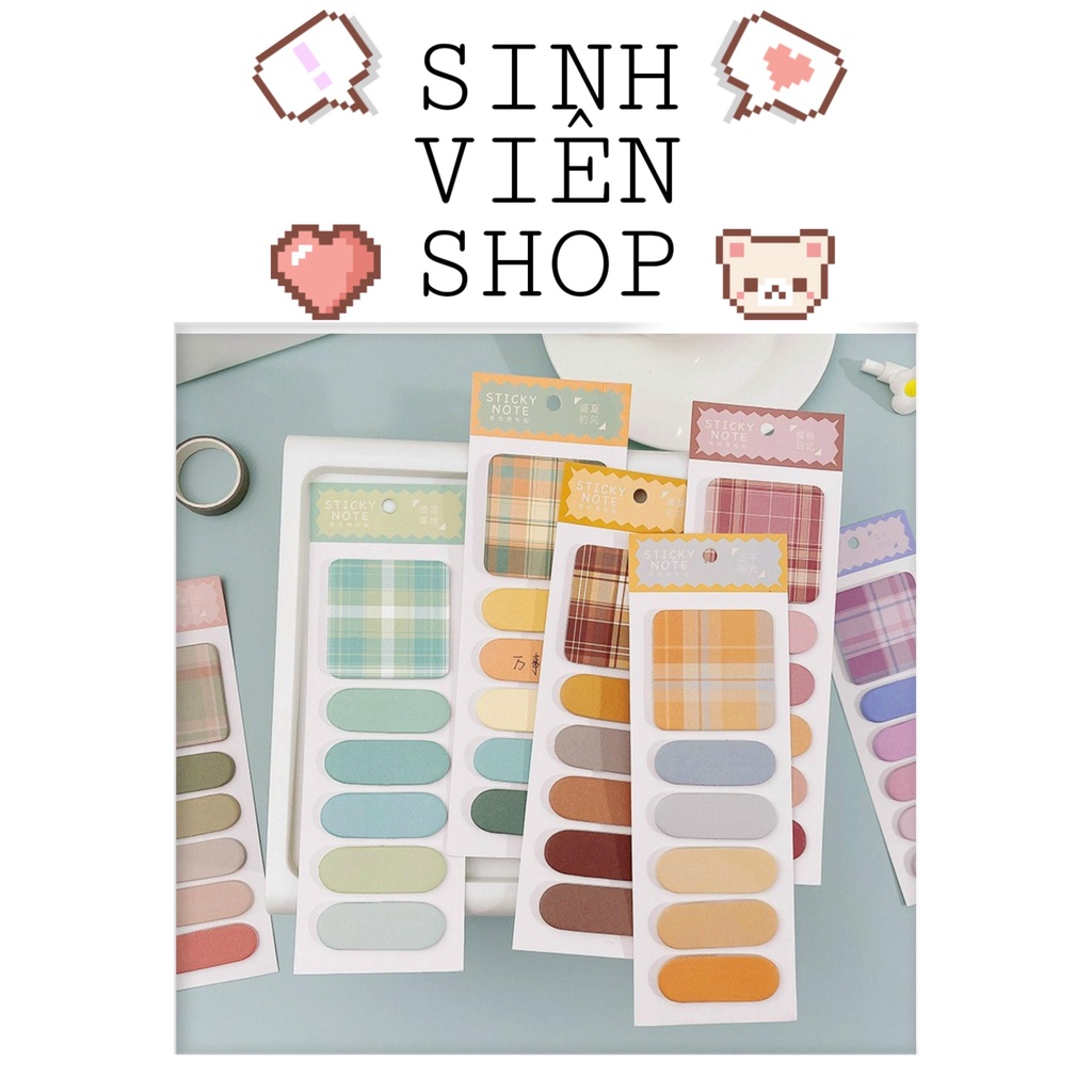 Set giấy ghi chú caro phong cách retro đánh dấu tập sách