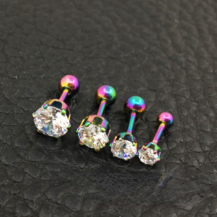 Khuyên Tai Thép Titan Đính Đá Zircon Thời Trang