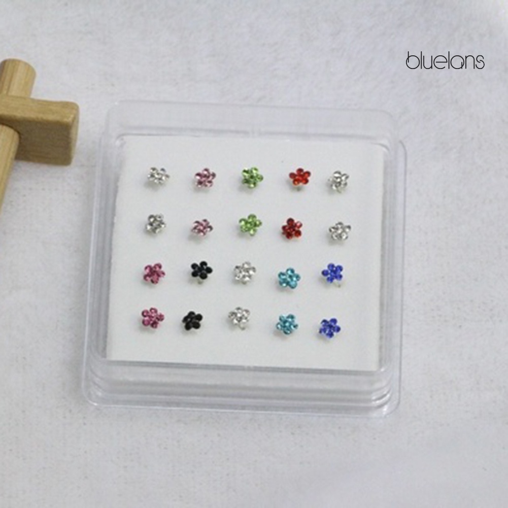 Hộp 20 Khuyên Mũi Mạ Bạc Đính Đá Pha Lê