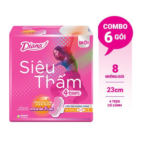 Bộ 6 gói Băng Vệ Sinh Diana siêu thấm 4teen 23cm