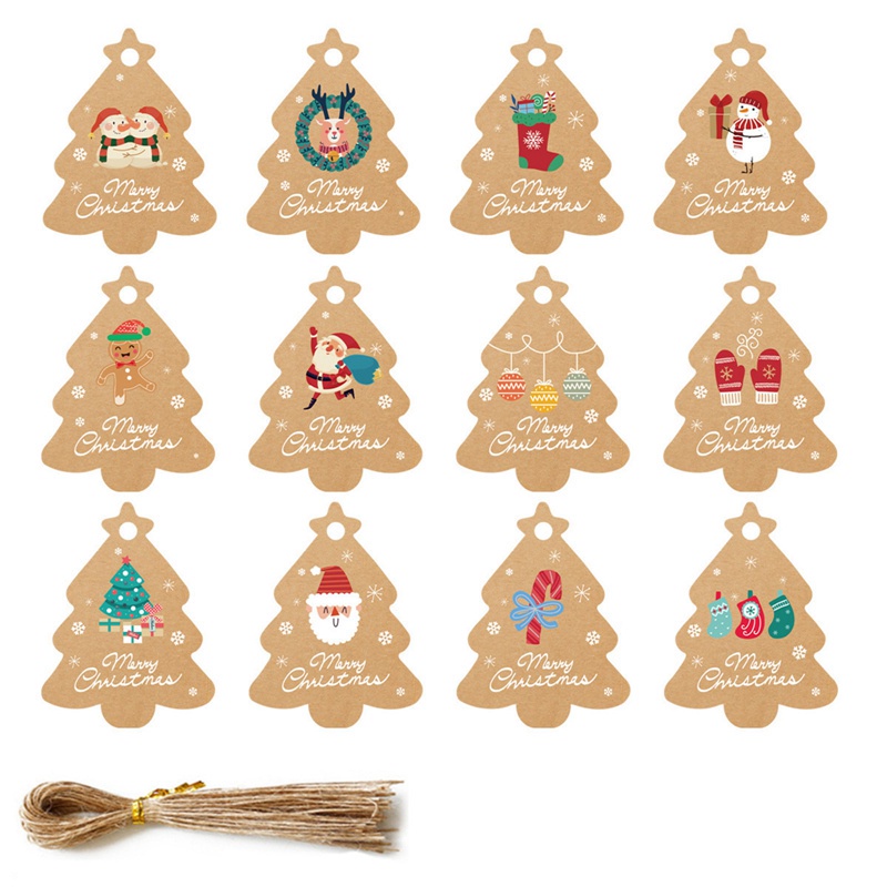 Set 48 thẻ giấy hình cây thông giáng sinh và dây treo trang trí xinh xắn DIY