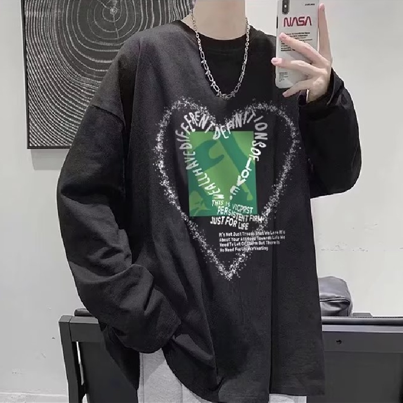 Áo Thun Tay Dài Cổ Tròn Dáng Rộng In Chữ Phong Cách Hàn Quốc Thời Trang Cho Nam size M-5XL