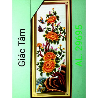 Tranh thêu BÔNG HOA CÚC BƯỚM ĐÁ SUỐI SÔNG - 40x100cm - AL.29695 AL29695 - tranh thêu chữ thập chưa thêu