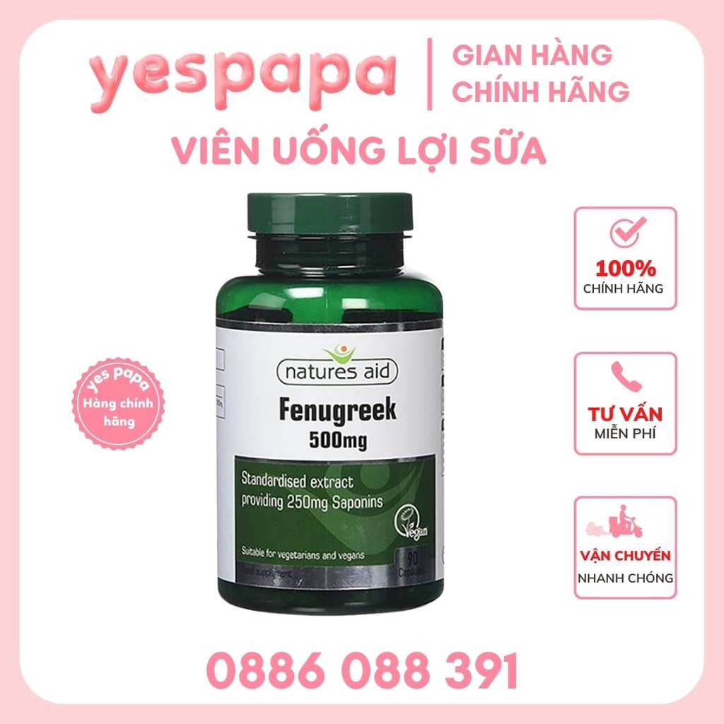 Viên uống lợi sữa cỏ cà ri Natures Aid Fenugreek 500mg, Anh 90v