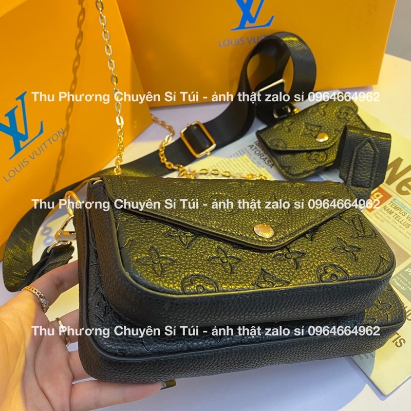 Sét túi 3 món eo vì đeo chéo kẹo nách hoạ tiết dập logo chìm túi tháo được làm nhiều kiểu dáng (hàng quảng châu cao cấp)