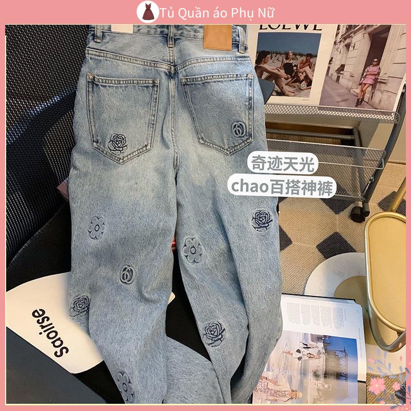 Qu gotn jean > su su Ng n > L gotng cao 2022 Quần jean Mỏng Lưng cao Dáng Rộng Phong Cách Mới Mùa Thu Niche Dễ Phối Đồ Cho Nữ