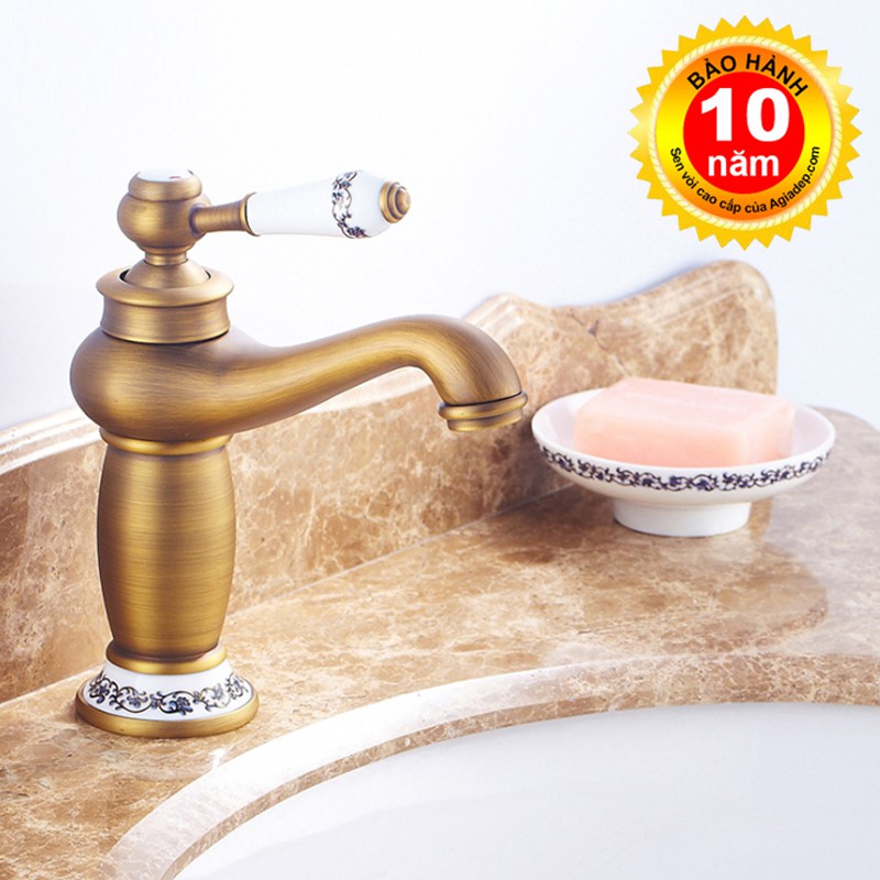 Vòi Lavabo nóng lạnh (Tân Cổ Điển, Kiểu Béo) Hợp kim đồng thau - Cao cấp ITALIA (Tặng thêm đôi dây cấp)