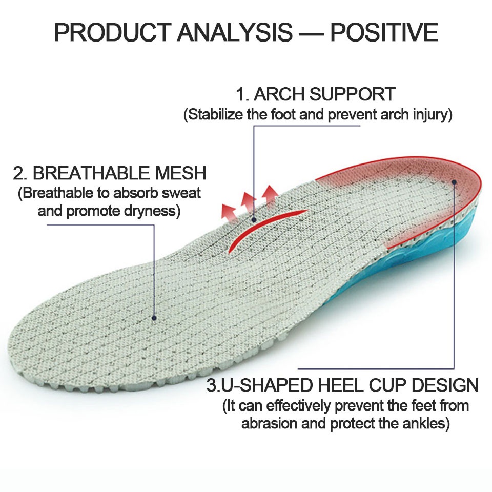 Miếng Lót Giày Thể Thao Bằng Vải Lưới Silicone Co Giãn Chống Sốc Chống Mùi Thoáng Khí