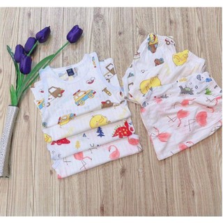 bộ quần áo cotton giấy ba lỗ mát mẻ cho bé mặc mùa hè từ 0 - 15 tháng