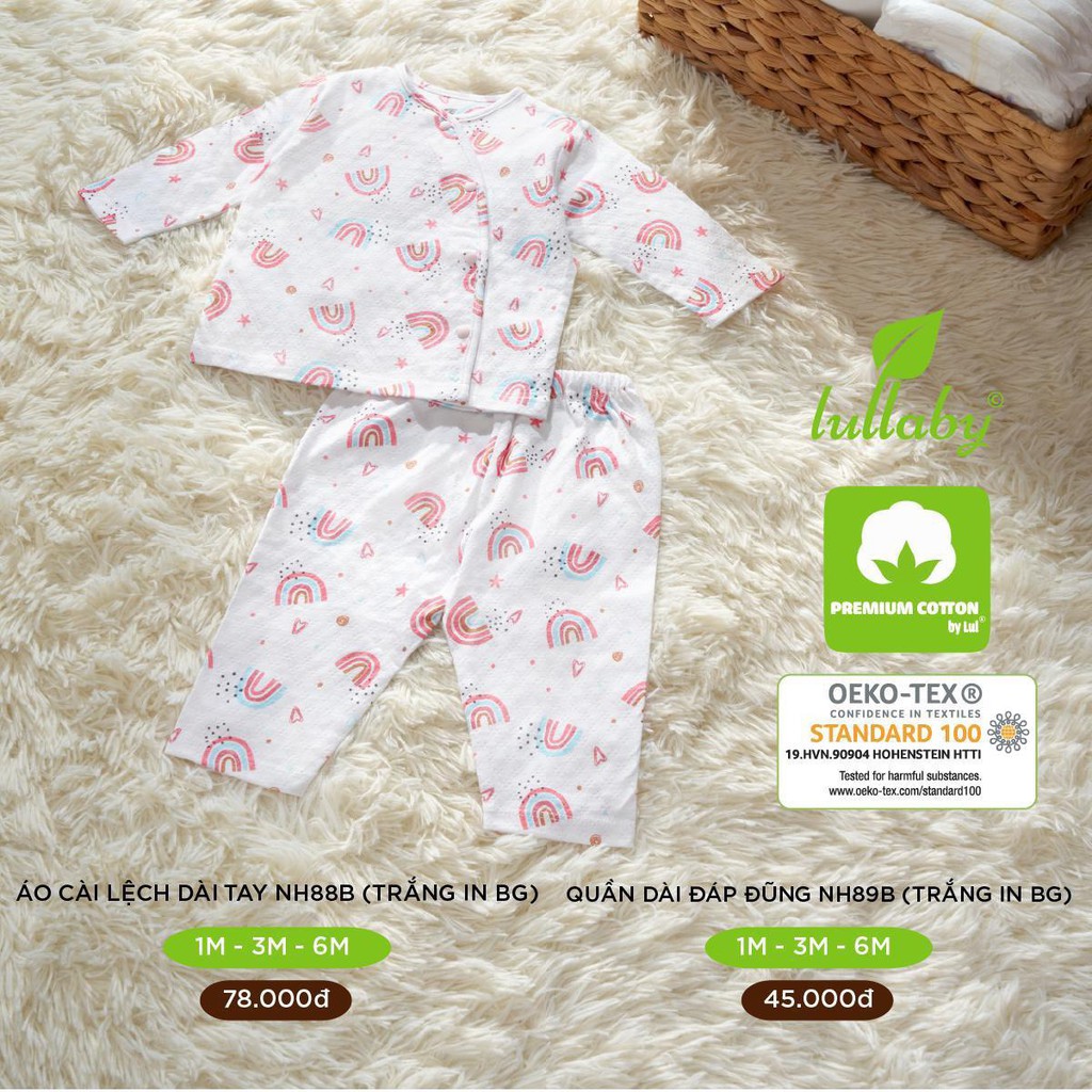 Bộ quần áo dài tay cài chéo cotton lullaby bé trai bé gái NH88B