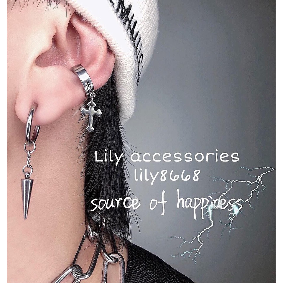 khuyên tai titan dây xích mũi nhọn cho nam nữ không gỉ không đen không dị ứng