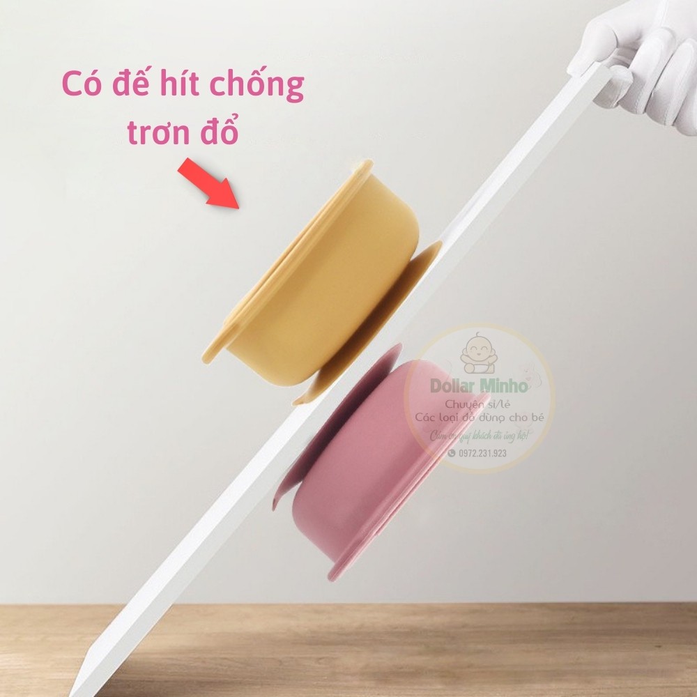 Bát ăn dặm bằng silicon hình gấu và sư tử cao cấp có đế hít chống đổ cho bé ( không kèm thìa muỗng)