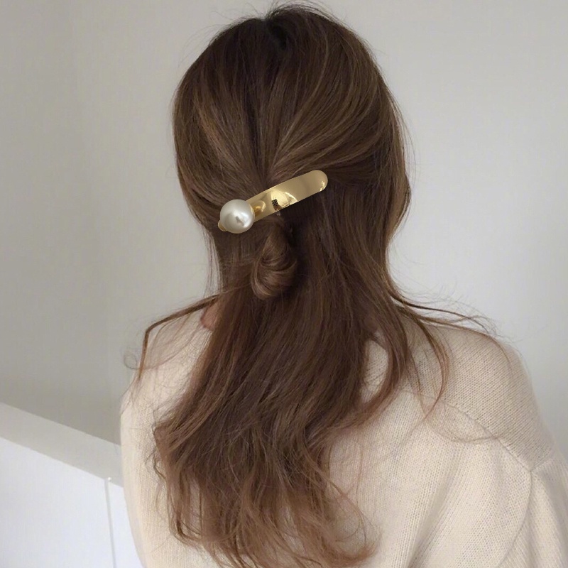 Kẹp Tóc Mỏ Vịt Bằng Kim Loại Cỡ Lớn Đính Ngọc Trai Cao Cấp Kiểu Pháp