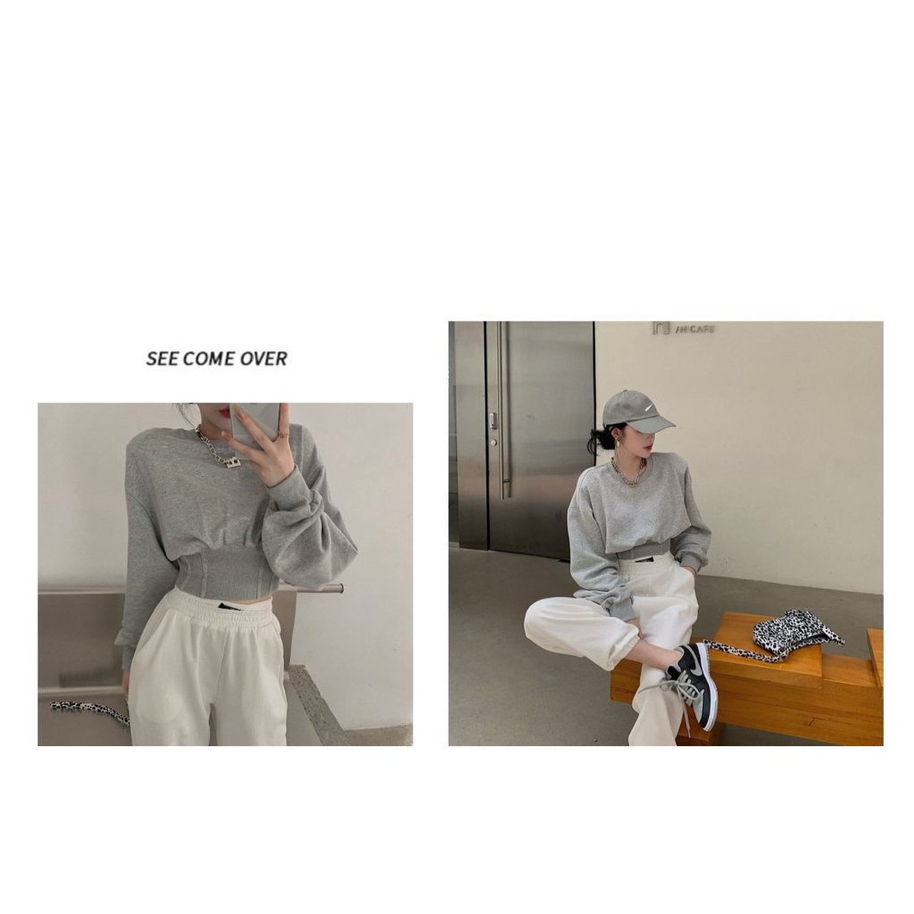 COZOK Áo len tay dài dáng rộng phong cách Hàn Quốc dễ phối đồ