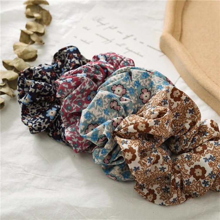 Dây buộc tóc Scrunchies vải thô hoa nhí - Mã SC023