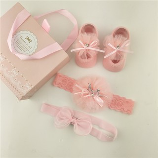Set quà cho bé băng đô nơ - giày baby