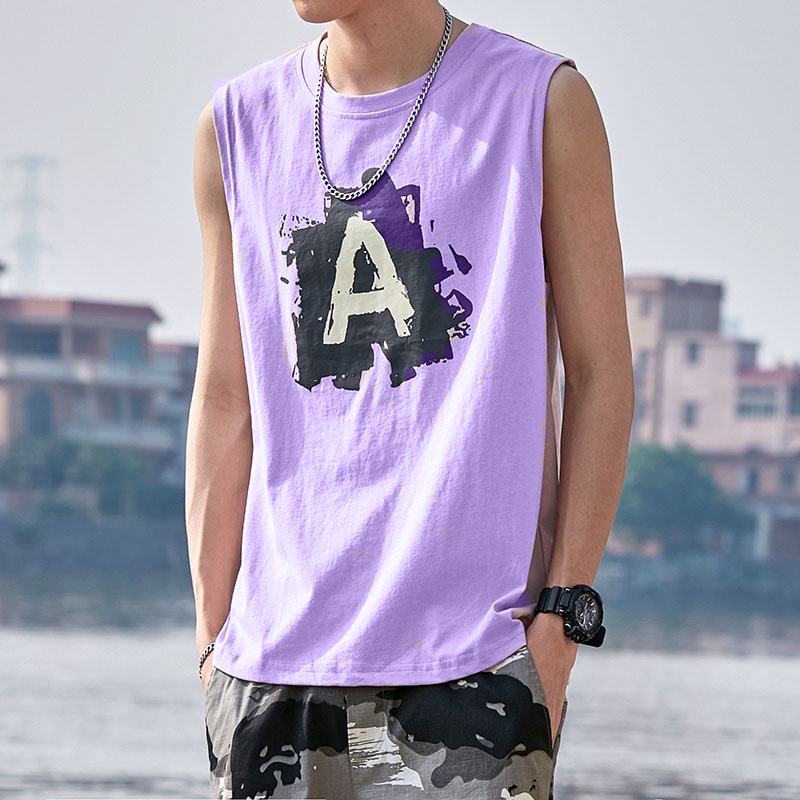 Áo Thun Sát Nách Thể Thao In Chữ Đơn Giản Thiết Kế Thoáng Khí Nhanh Khô Thời Trang Cho Nam 6 Màu Lựa Chọn