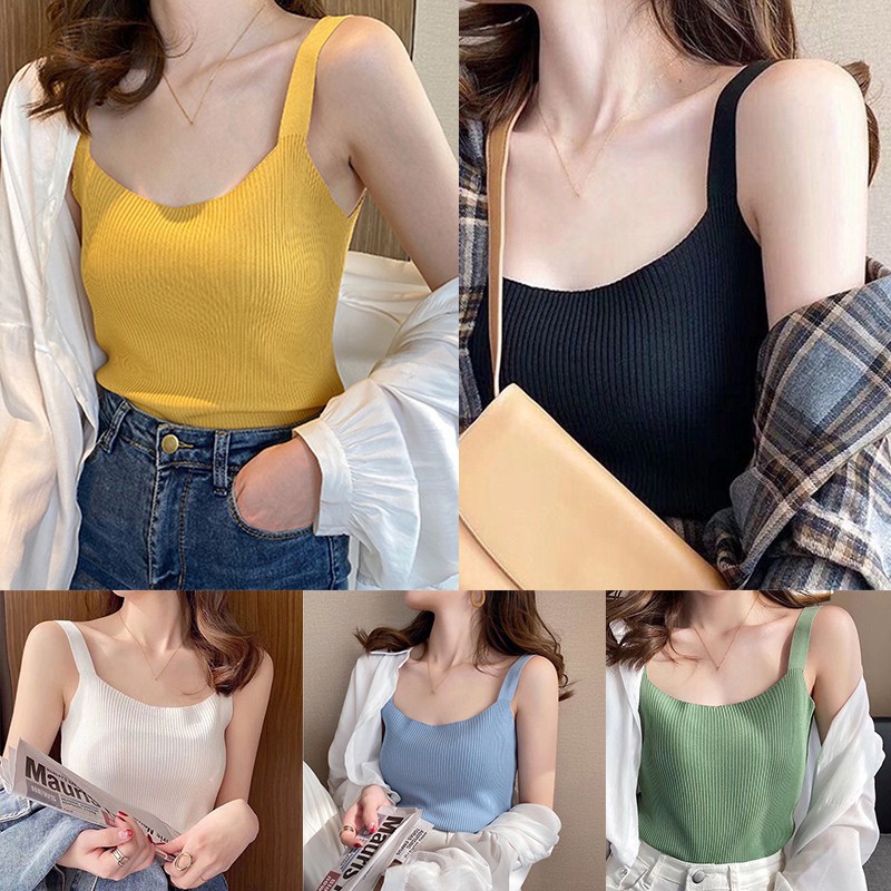 Áo 2 dây dệt kim màu trơn thời trang mùa hè