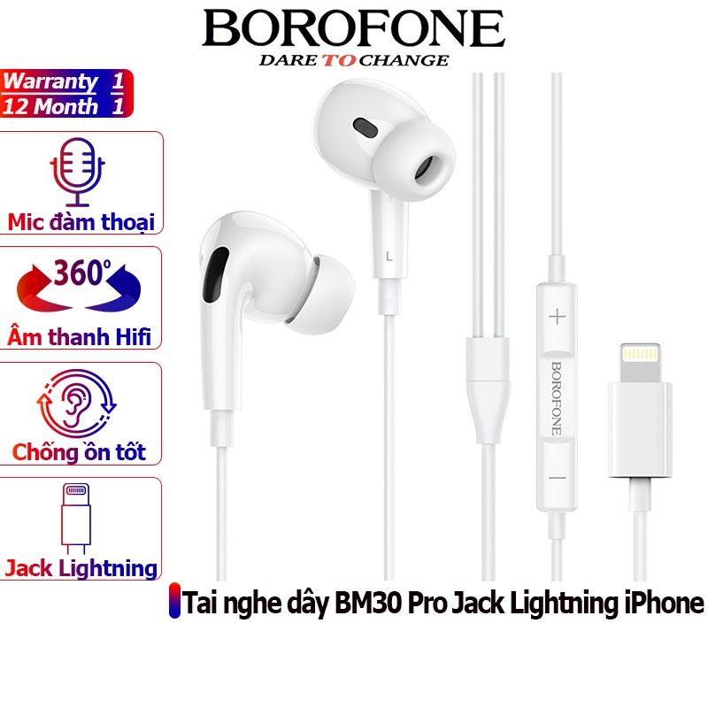 Tai nghe nhét tai BOROFONE BM30 PRO cho IP hỗ trợ Bluetooth Jack cắm IP dây dài 1.2m - Chính hãng