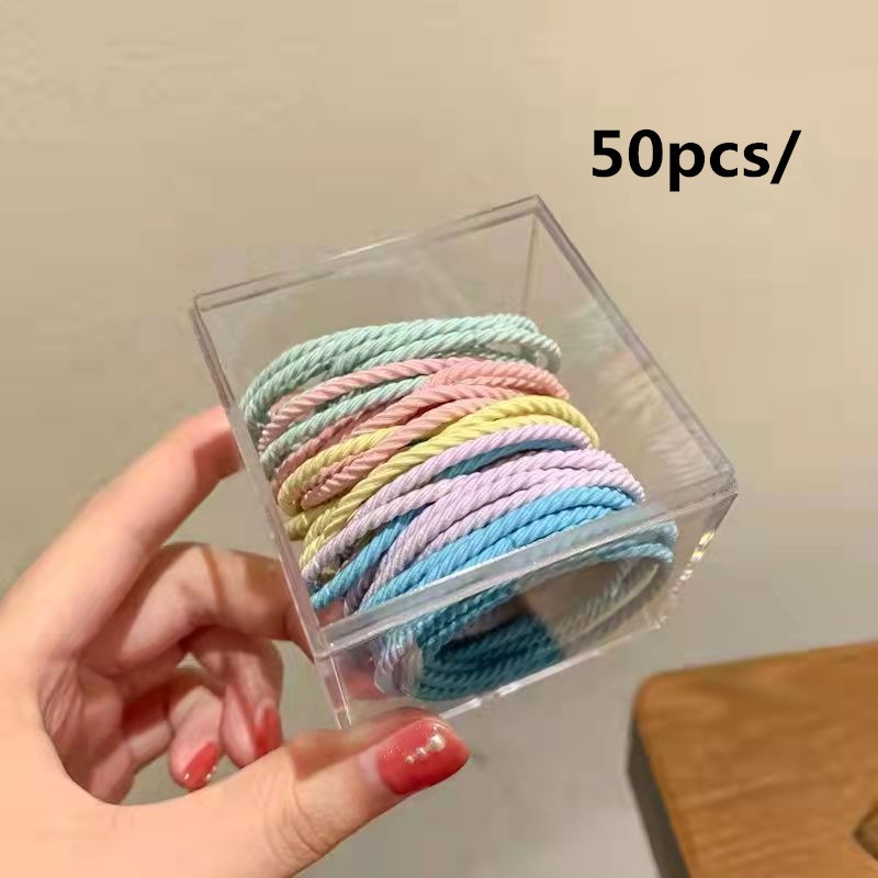 Hộp 50 Dây Buộc Tóc Co Giãn Nhiều Màu Sắc Phong Cách Hàn Quốc