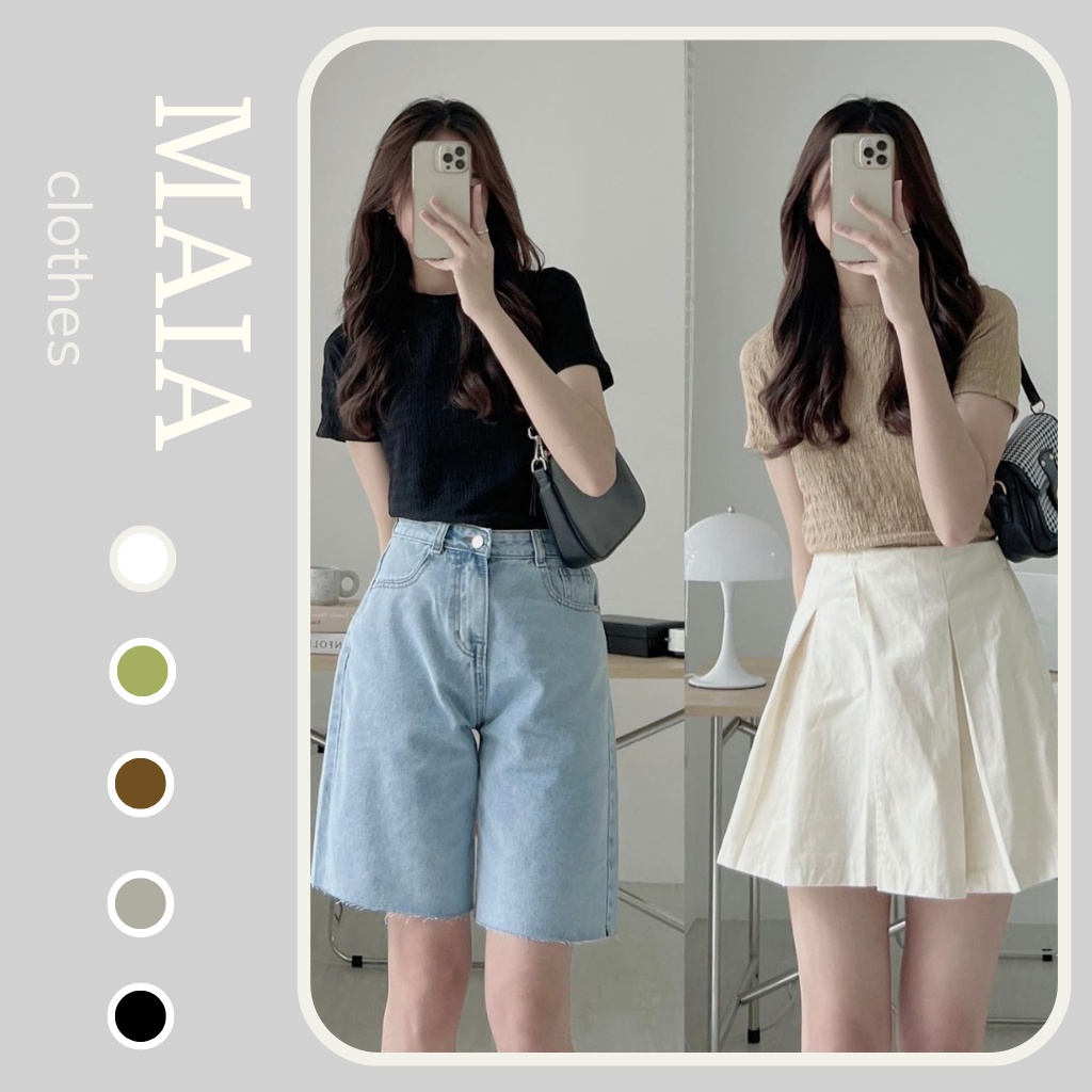 Áo thun chất xốp nhăn cho cổ tròn co giãn đủ màu mã 1172 Aonhanxop Maia.clothes