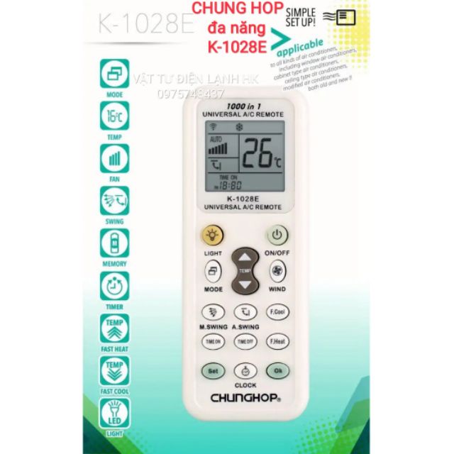 Điều khiển điều hoà - remote máy lạnh (chọn hãng, kiểu dáng như hình)