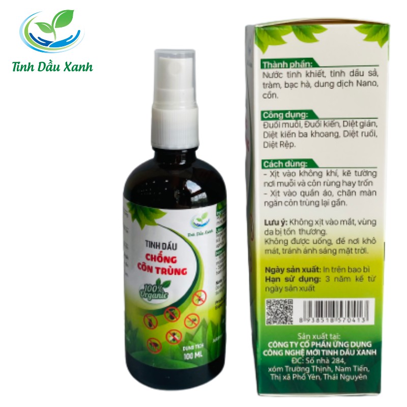 Tinh dầu chống côn trùng chính hãng tinh dầu xanh loại 100ml  giúp đuổi muỗi, công trùng 100% thiên nhiên