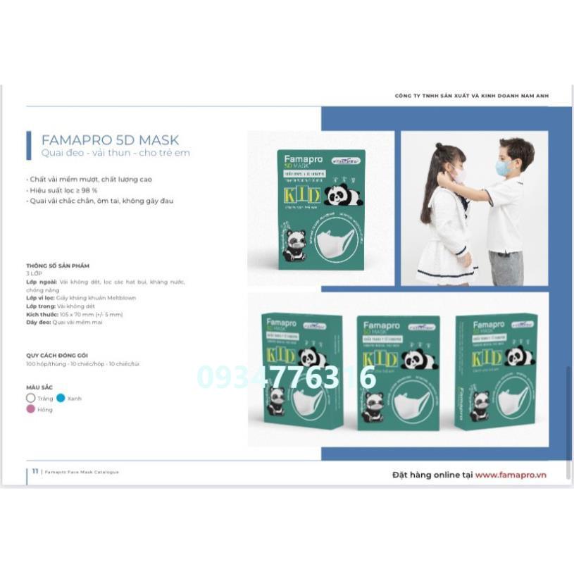 ✅ Bảo vệ bé yêu - Khẩu trang y tế trẻ em kháng khuẩn 3 lớp Famapro 5D Mask kid quai vải