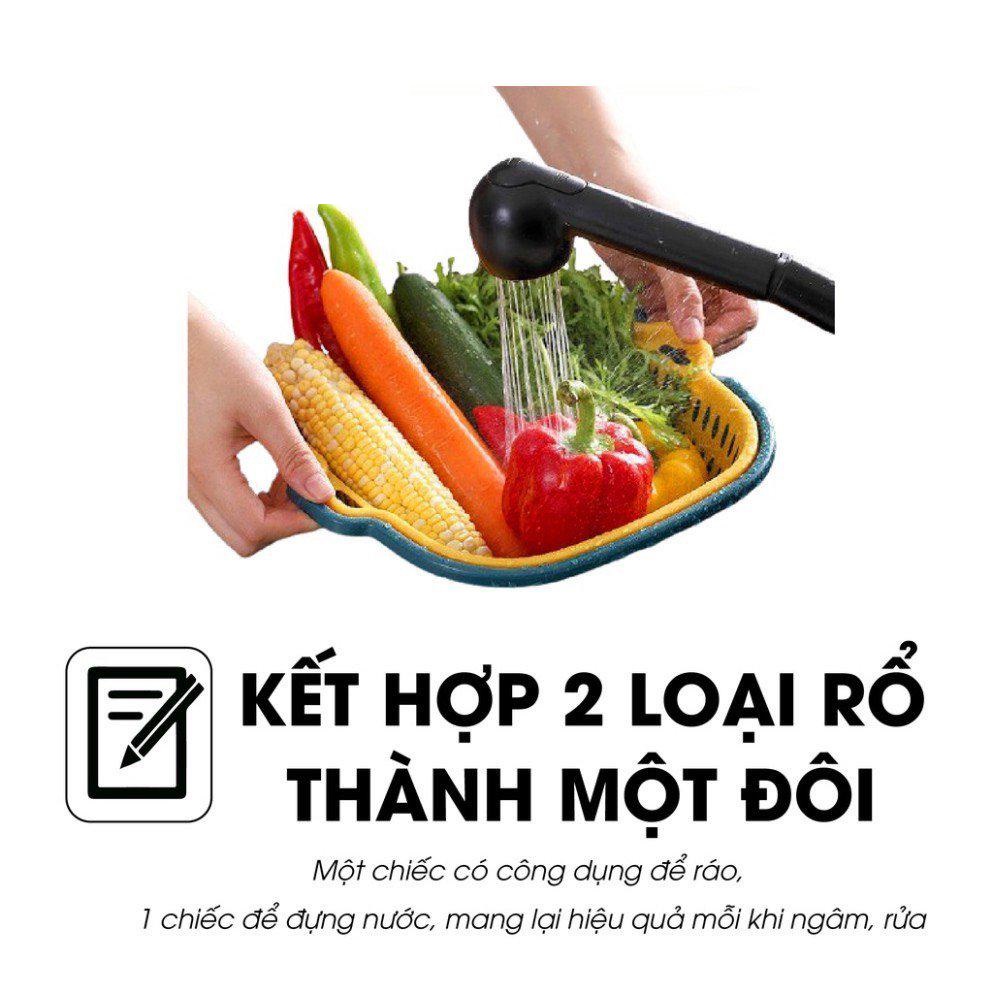 Bộ 6 Món Rổ Kèm Chậu Cao Cấp Đa Năng, Ráo Nước, Rỏ Đựng Đồ 2 Trong 1 Tiện Lợi (3 Rổ, 3 Chậu)