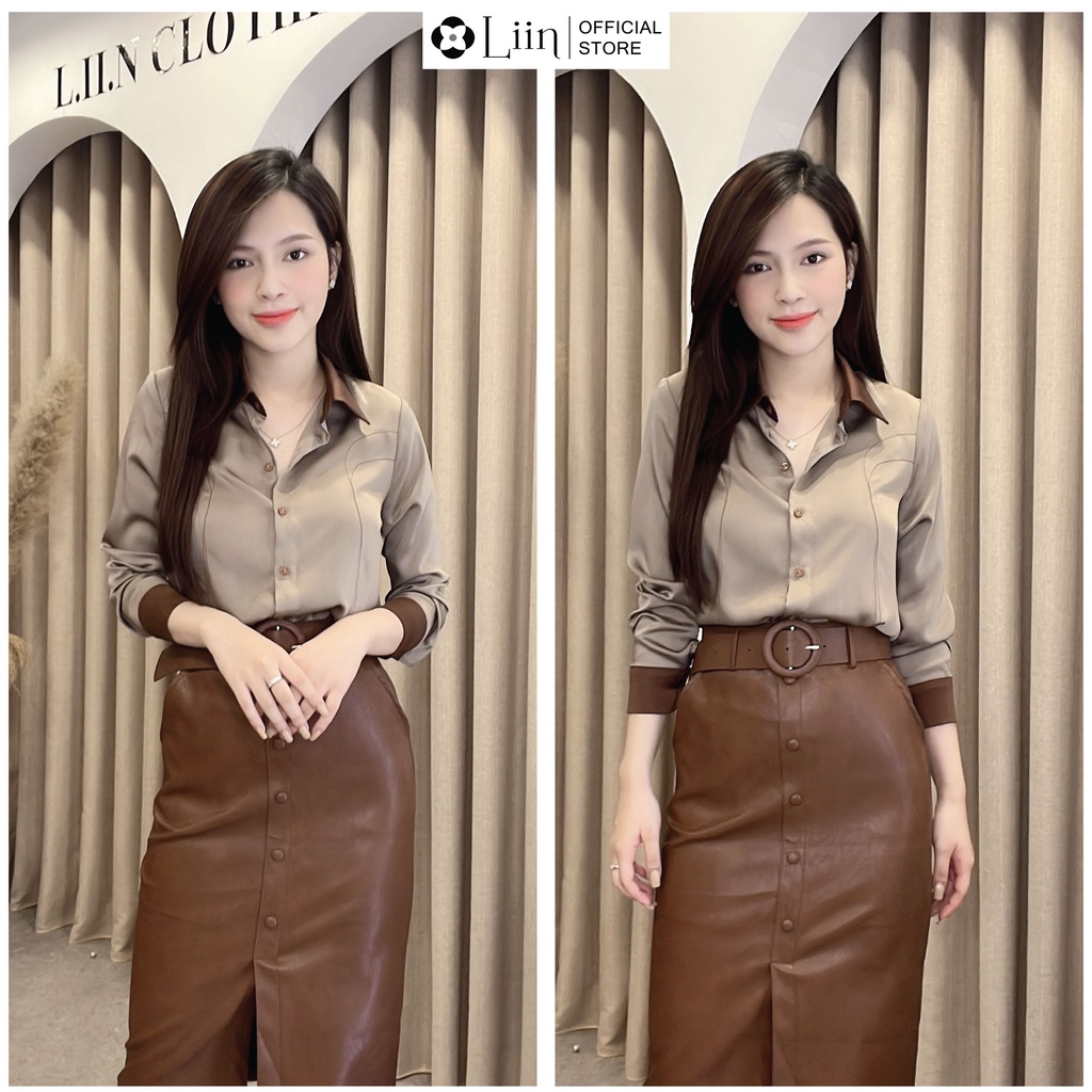 Áo Sơ Mi Dài Tay Chất Vải Lụa Ngọc Trai Nâu Kiểu Dáng Trẻ Trung, Thời Thượng Liin Clothing Sm3934