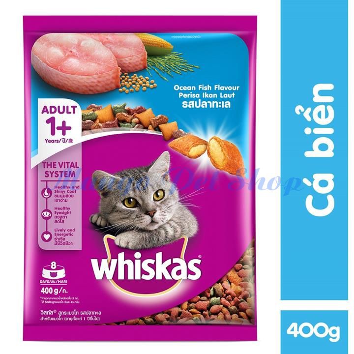 Thức ăn hạt khô cho mèo Whiskas vị cá biển 400Gr