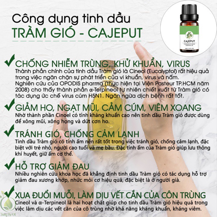 Tinh dầu Tràm Gió, xuất sứ thiên nhiên không pha tạp chất, có giấy kiểm định COA