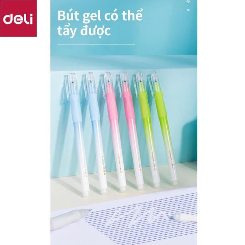 Bút gel xóa được có nắp đậy Deli - ngòi 0.5mm - mực Xanh/ Đen - A660